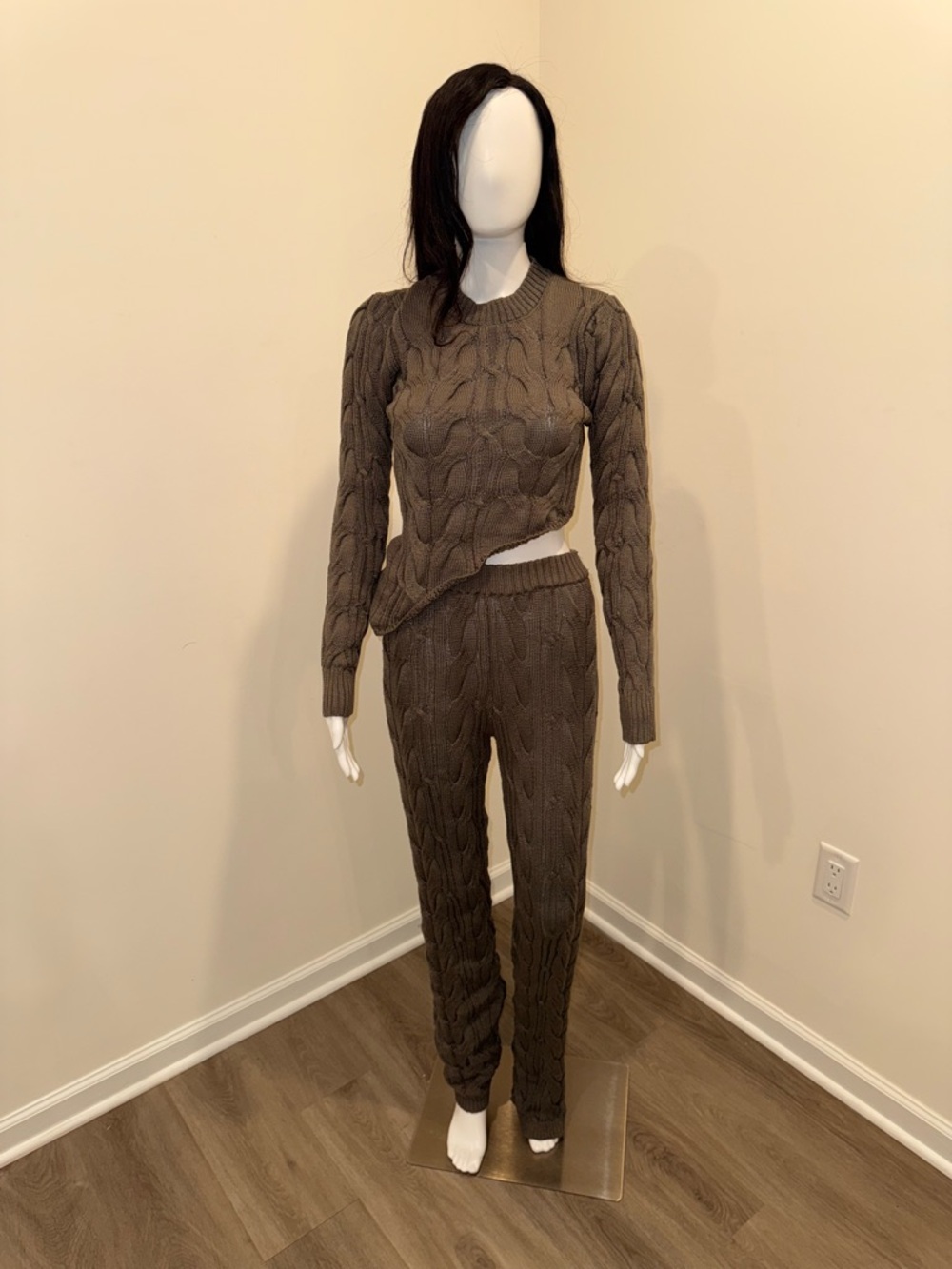 More to Come Cable Knit Straight-Leg Pants & Sweater Set - Grey